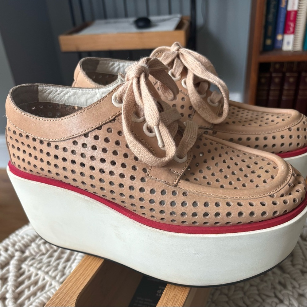 Jil Sander Tan and Red Platform Shoes